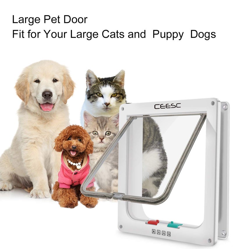 CEESC Extra Large Cat Door (Outer Size 11"x9.8"), Weatherproof, White, ABS Material, 4-Way Locking Flap for Cats & Dogs up to 25.54 lbs - Image 5